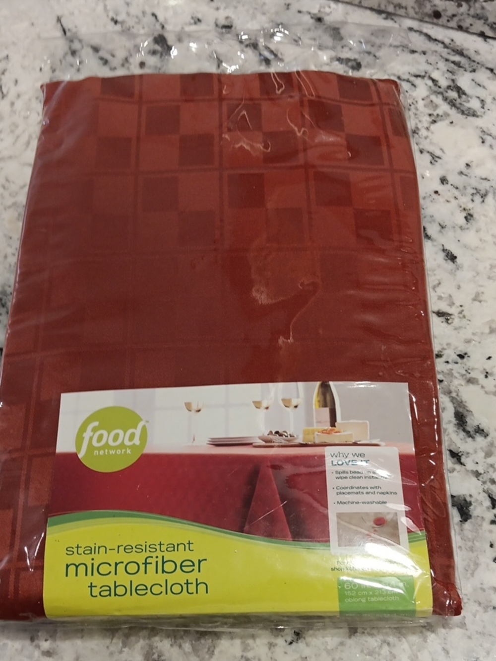 60x84 Inch Food Network Rust Red Microfiber Tablecloth - Stain-Resistant